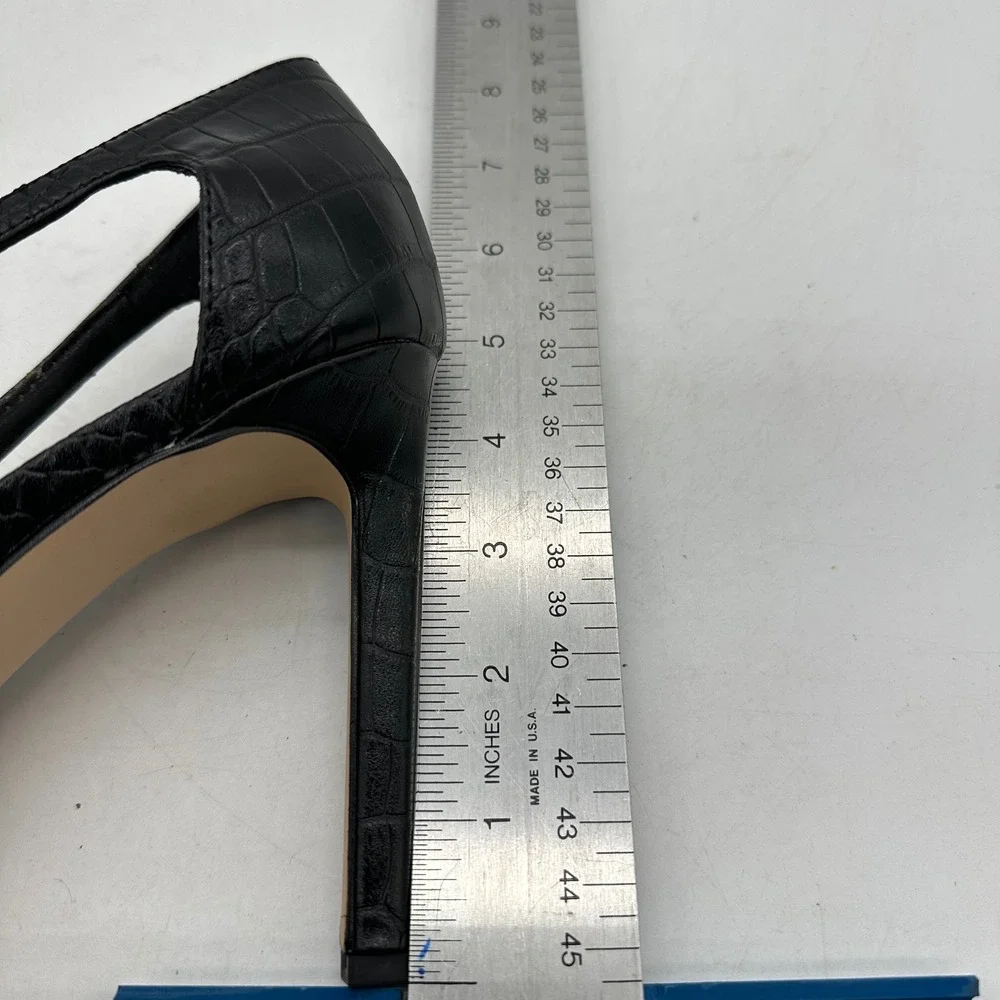 Nine West Womens 10.5 Trivs3 Black‎ Croc Pointed Toe Clear Panel Stiletto Pumps